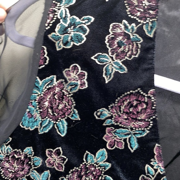 Vintage Women's Blouse vest Long‎ sheer sleeve outstanding floral Black Medium - Picture 10 of 11